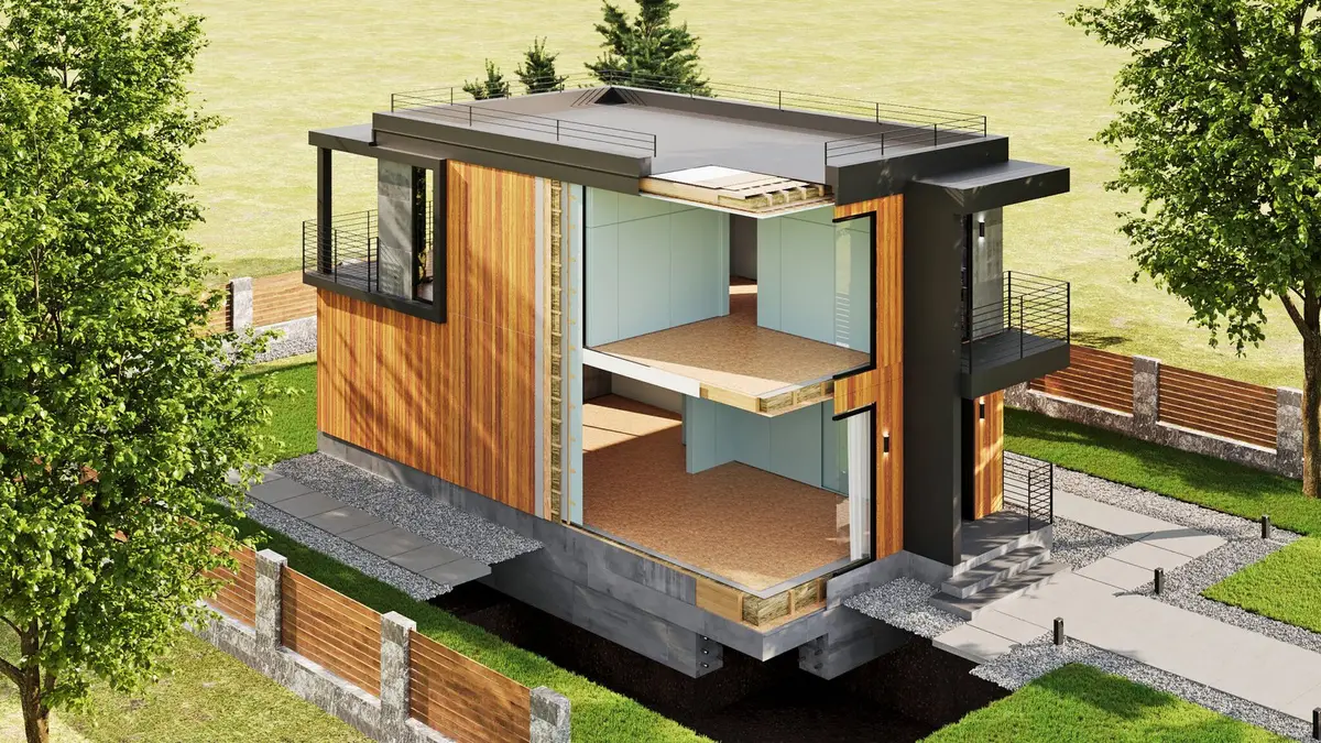 Cutaway view of a Trident house showing its structure and layout