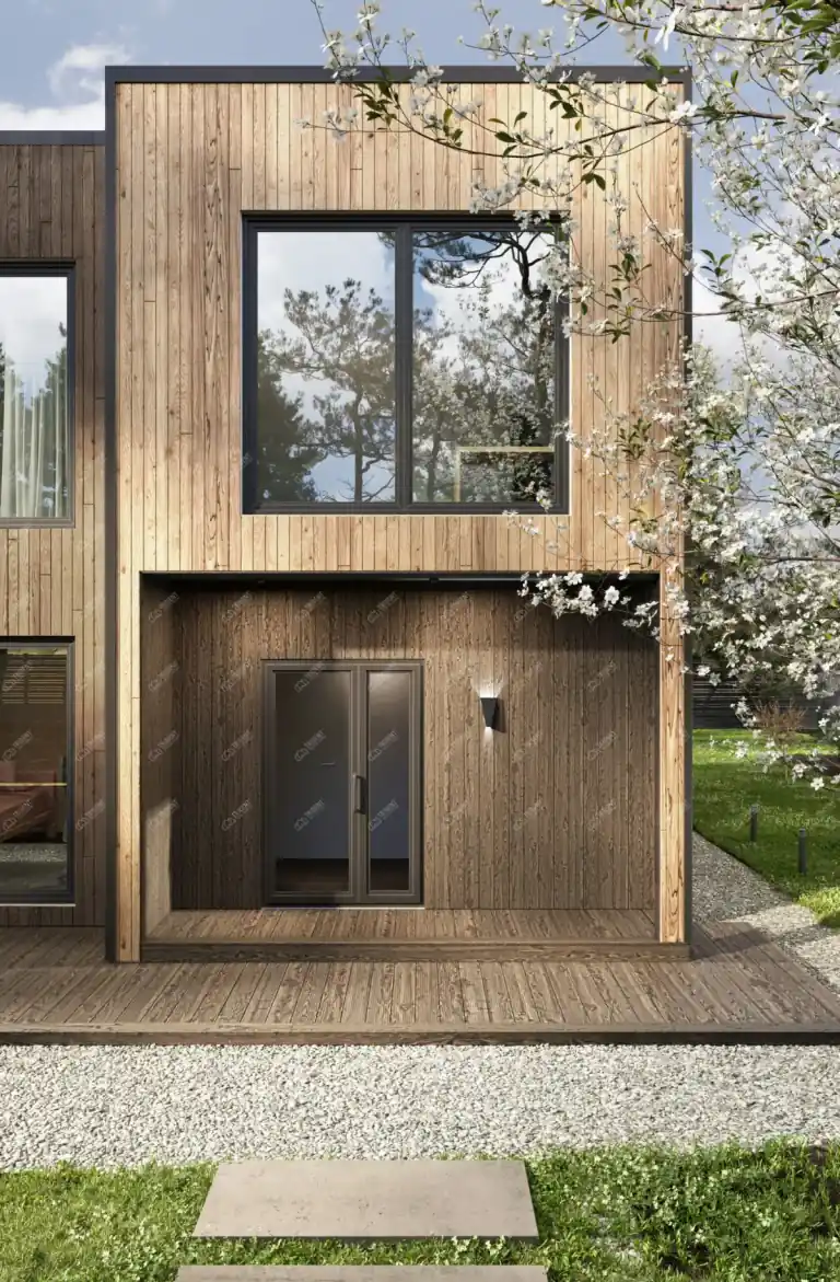 Urban two-storey modular home, front elevation