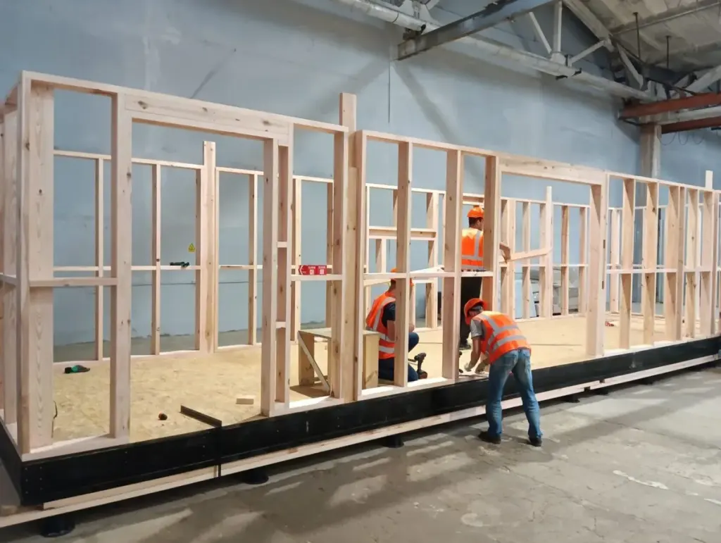 Trident wall panels being assembled on the factory floor